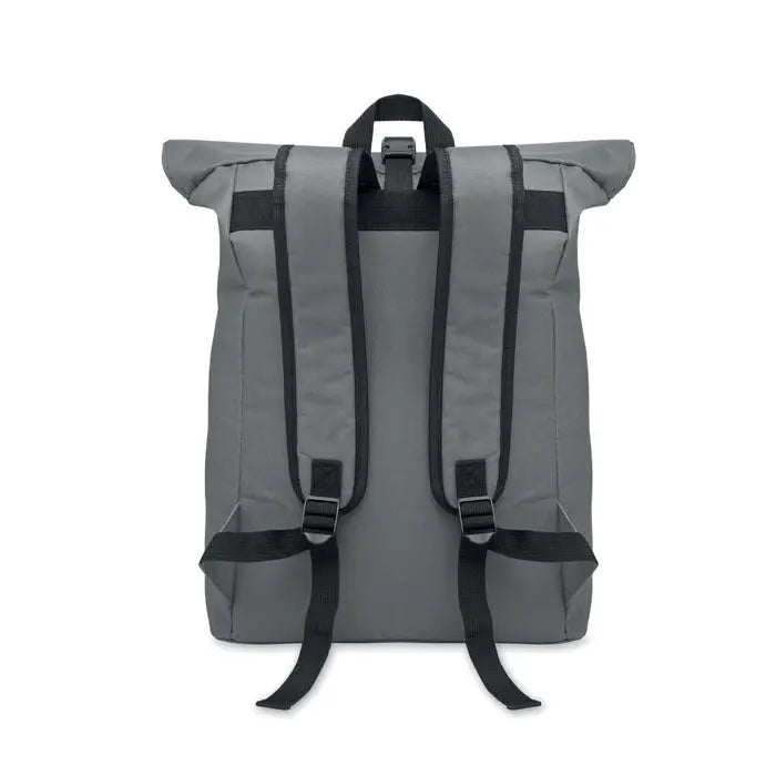Rucsac rolltop gri din poliester 600d cu bretele si catarame negre pentru uz zilnic