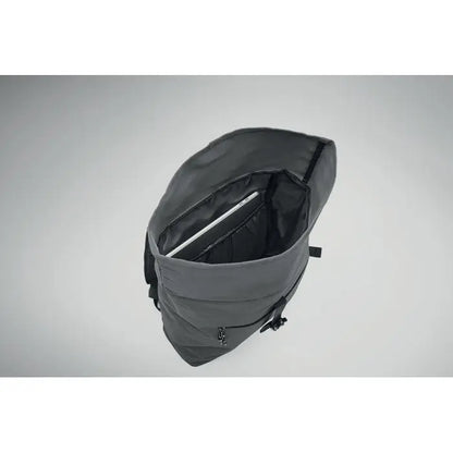 Rucsac rolltop gri din poliester 600D cu design minimalist si fermoare negre elegante