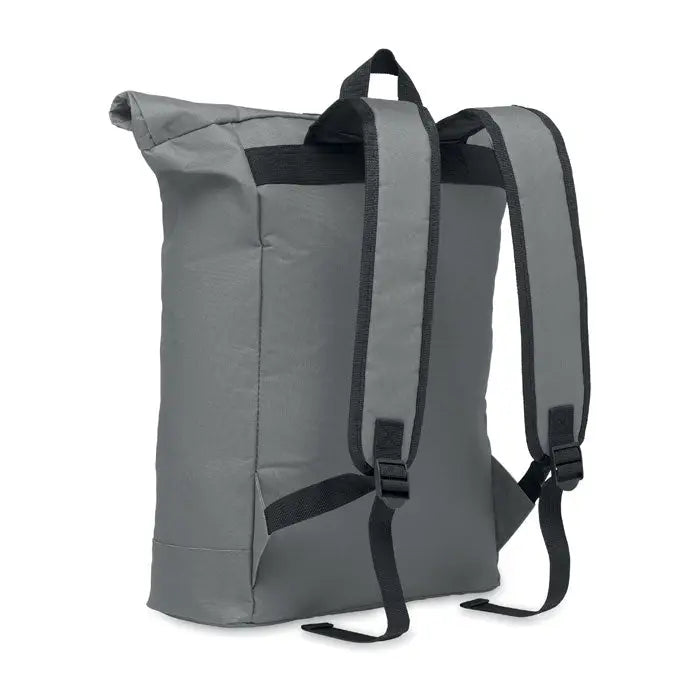 Rucsac rolltop gri din poliester 600d cu bretele negre si catarame reglabile