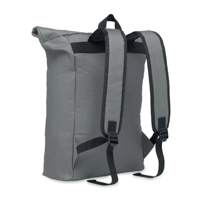 Rucsac rolltop gri din poliester 600d cu bretele negre si catarame reglabile