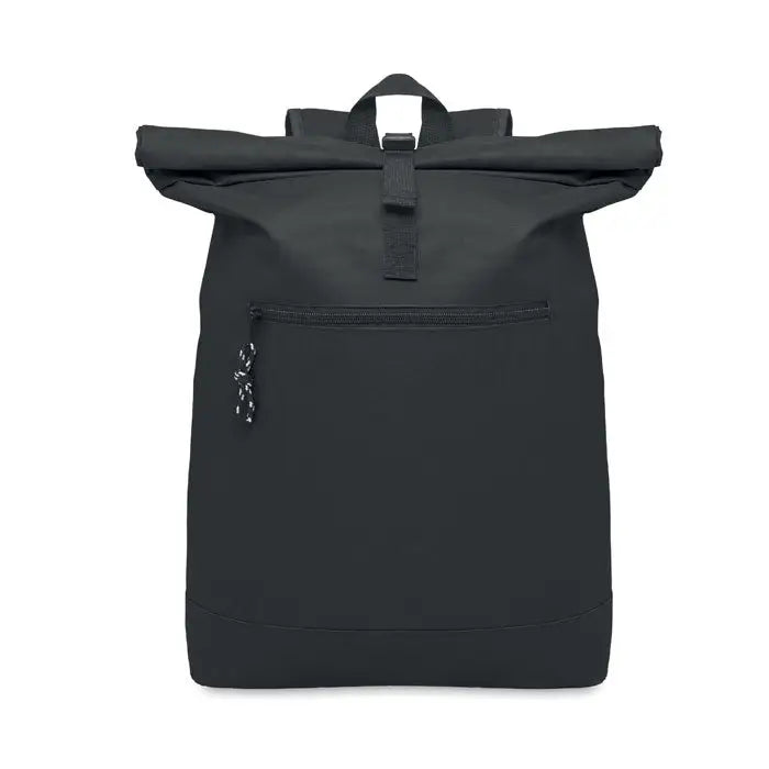 Rucsac rolltop negru din poliester 600d cu design minimalist si textura subtila