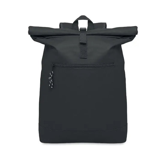 Rucsac rolltop negru din poliester 600d cu design minimalist si textura subtila