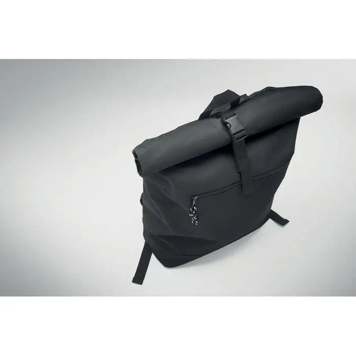 Rucsac rolltop negru din poliester 600d cu design minimalist si tesatura durabila