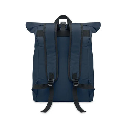 Rucsac rolltop navy din poliester 600d cu bretele si catarame negre, ideal pentru uz cotidian