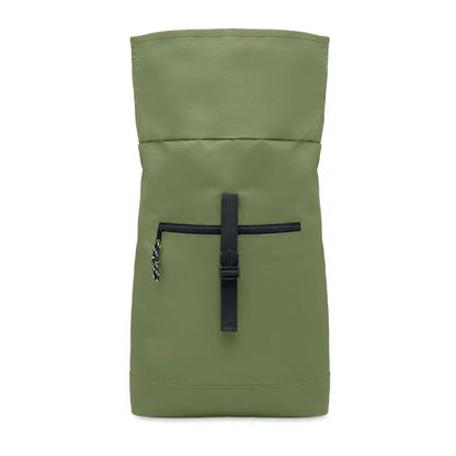 Rucsac rolltop din poliester 600d olive green cu fermoar si bretele negre pentru utilizare urbana