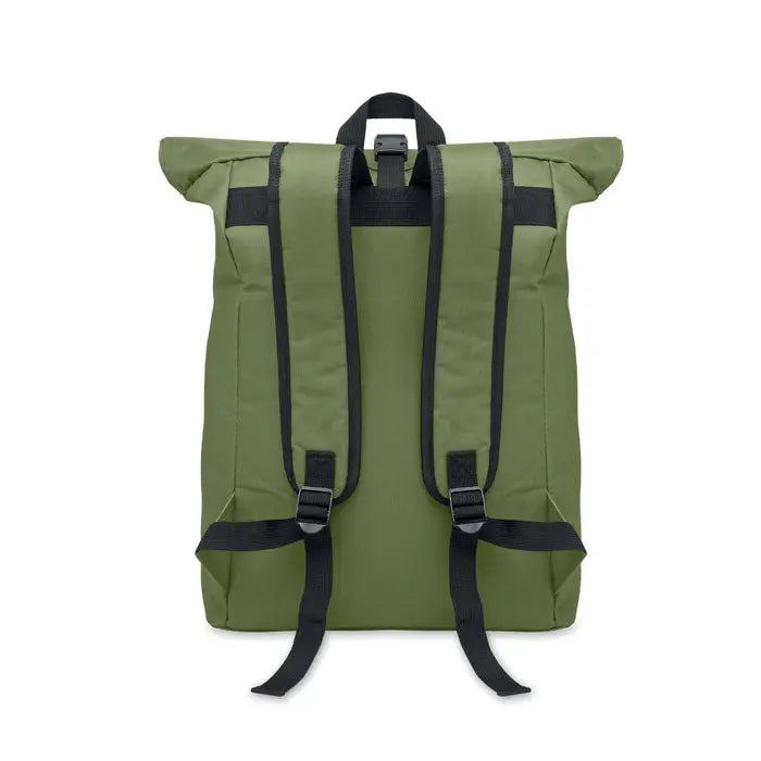 Rucsac rolltop din poliester 600d olive green cu bretele negre si catarame rezistent pentru drumetii