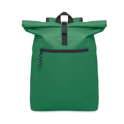 Rucsac rolltop verde din poliester 600d cu fermoar negru si accente de curea