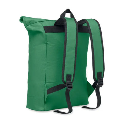 Rucsac rolltop verde din poliester 600d cu bretele negre si inchideri cu catarama