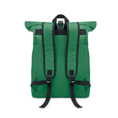 Rucsac rolltop verde din poliester 600d cu bretele negre si catarame pentru uz zilnic