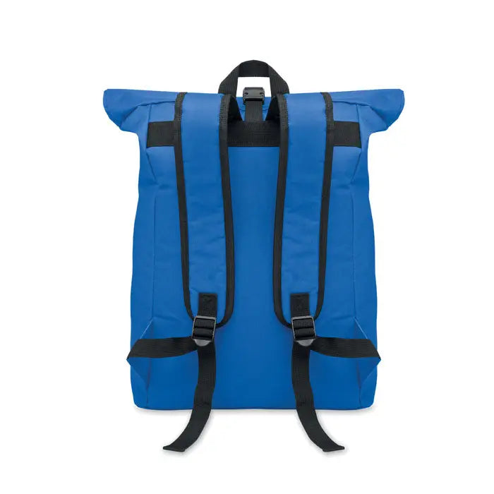 Rucsac rolltop albastru vibrant din poliester 600d cu bretele si catarame negre