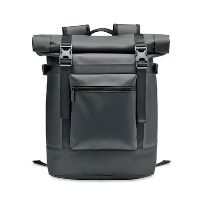 Rucsac rolltop prelata 50c de culoare gri inchis cu bretele negre si catarame argintii din metal