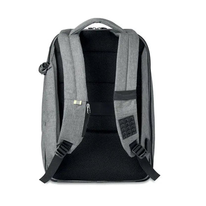 Rucsac solar gri texturat pentru laptop cu captuseala neagra din plasa si bretele ajustabile la spate