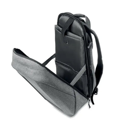 Rucsac solar gri texturat cu accente negre și compartimente multiple cu fermoar pentru laptop