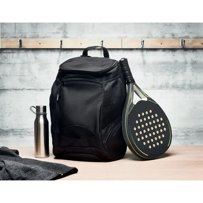 Rucsac sport negru din mesh si nylon 600d rpet cu maner superior, buzunare laterale si cusaturi intarite