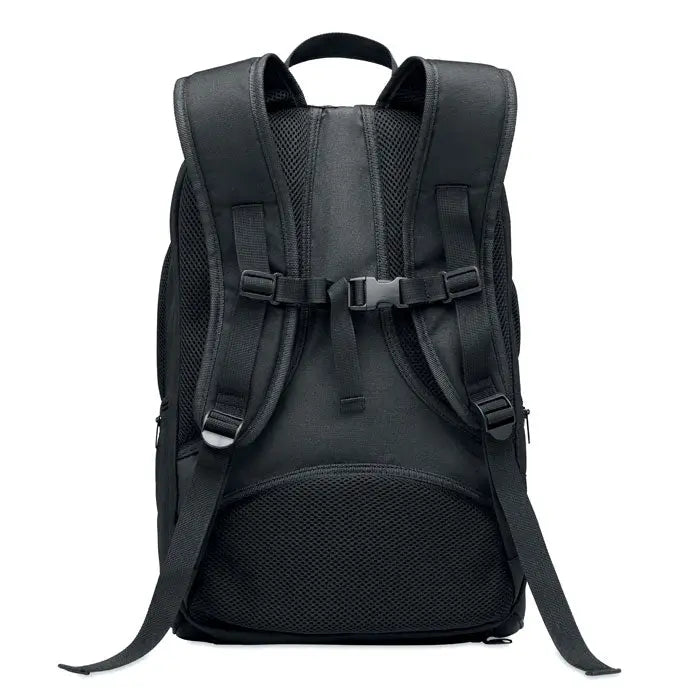 Rucsac sport 600d rpet negru din plasa si material textil cu bretele reglabile si inchideri cu catarama
