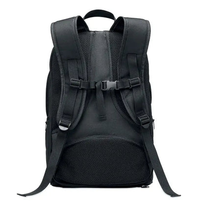 Rucsac sport 600d rpet negru din plasa si material textil cu bretele reglabile si inchideri cu catarama