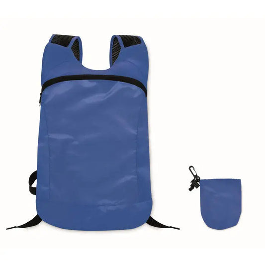Rucsac sport pliabil albastru din ripstop cu bretele negre din plasa si o borseta compacta asortata