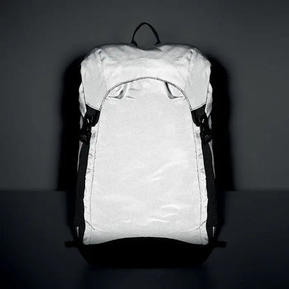 Rucsac stralucitor 190T alb lucios cu bretele si catarame negre din material reflectorizant pentru vizibilitate nocturna