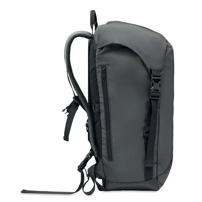 Rucsac stralucitor 190t material 190t gri inchis cu fermoare negre si bretele reglabile minimalist si elegant
