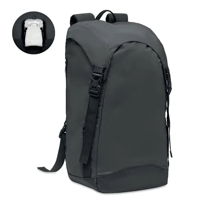 Rucsac stralucitor 190t din nylon gri inchis cu bretele negre si inchideri cu catarama