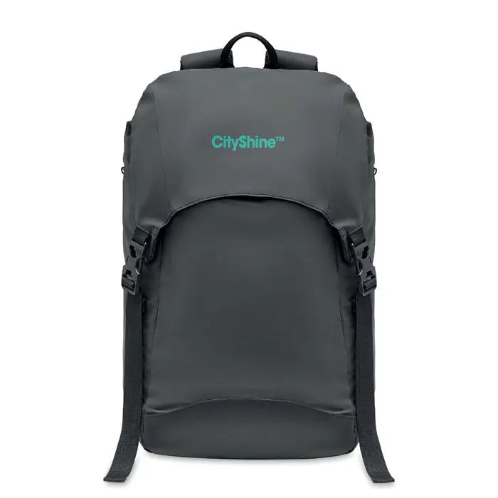 Rucsac stralucitor 190t din material 190t gri inchis cityshine cu bretele negre si logo albastru-verzui subtil