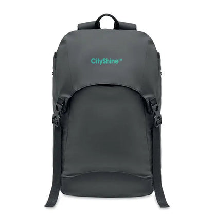 Rucsac stralucitor 190t din material 190t gri inchis cityshine cu bretele negre si logo albastru-verzui subtil
