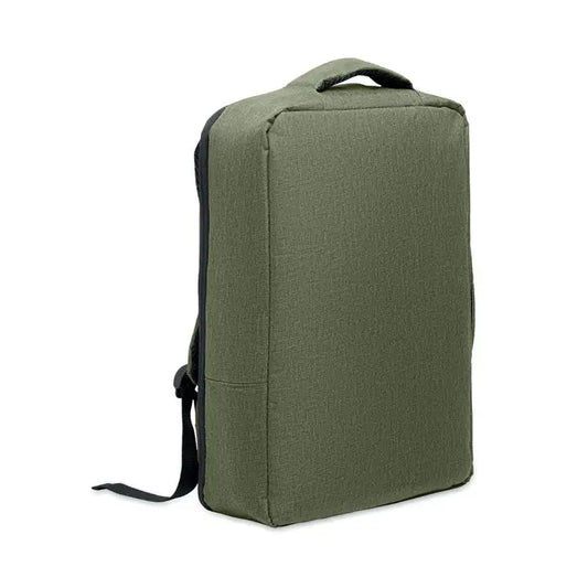 Rucsac subtire pentru laptop de 15 inchi din material textil olive green cu finisaje negre si bretele ajustabile