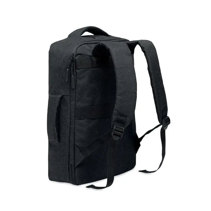 Rucsac subtire pentru laptop de 15 inchi din material texturat negru cu bretele reglabile si maner superior