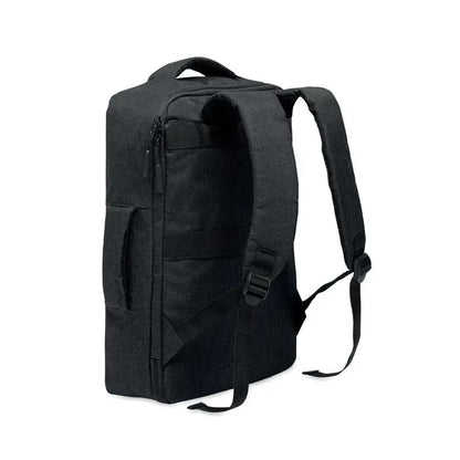 Rucsac subtire pentru laptop de 15 inchi din material texturat negru cu bretele reglabile si maner superior
