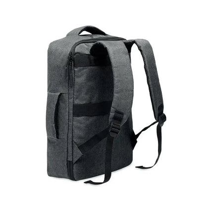 Rucsac subtire pentru laptop de 15 inchi din material texturat gri cu fermoare si bretele negre