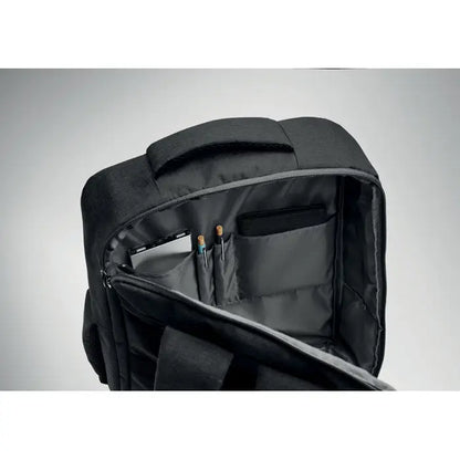 Rucsac subtire pentru laptop de 15 inchi negru din material textil cu compartimente interioare pentru tableta si pixuri