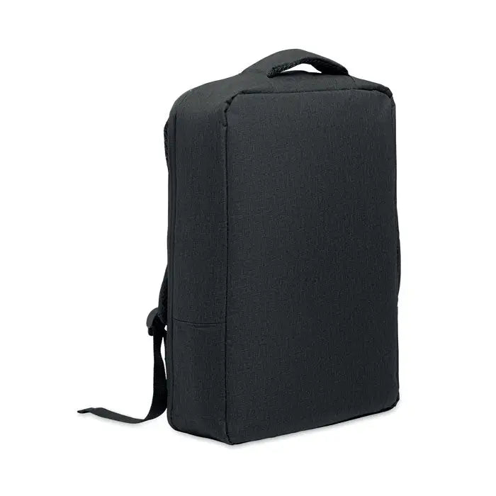 Rucsac subtire pentru laptop 15 inchi negru texturat cu maner superior si bretele reglabile