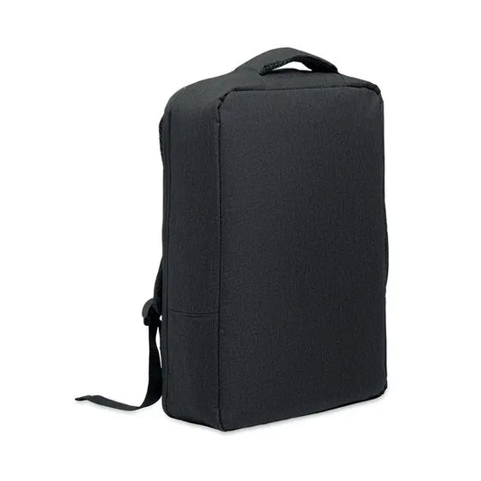 Rucsac subtire pentru laptop 15 inchi negru texturat cu maner superior si bretele reglabile