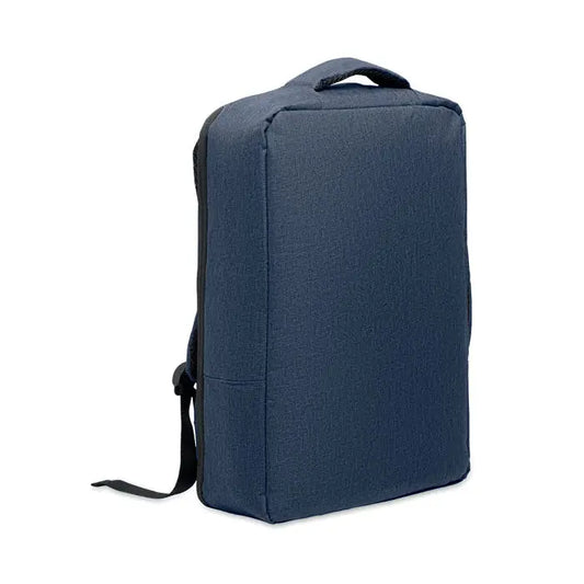 Rucsac subtire pentru laptop de 15 inchi din material texturat albastru navy cu bretele si maner negru