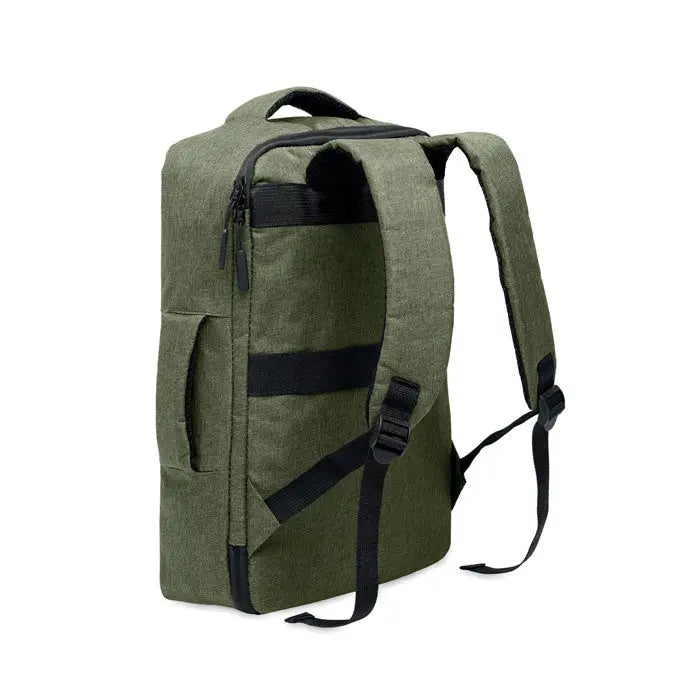 Rucsac subtire pentru laptop de 15 inchi din material texturat olive green cu fermoare si bretele negre