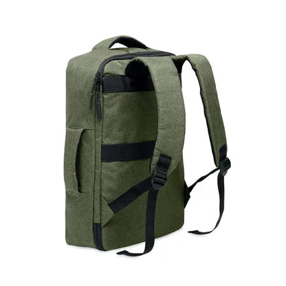 Rucsac subtire pentru laptop de 15 inchi din material texturat olive green cu fermoare si bretele negre