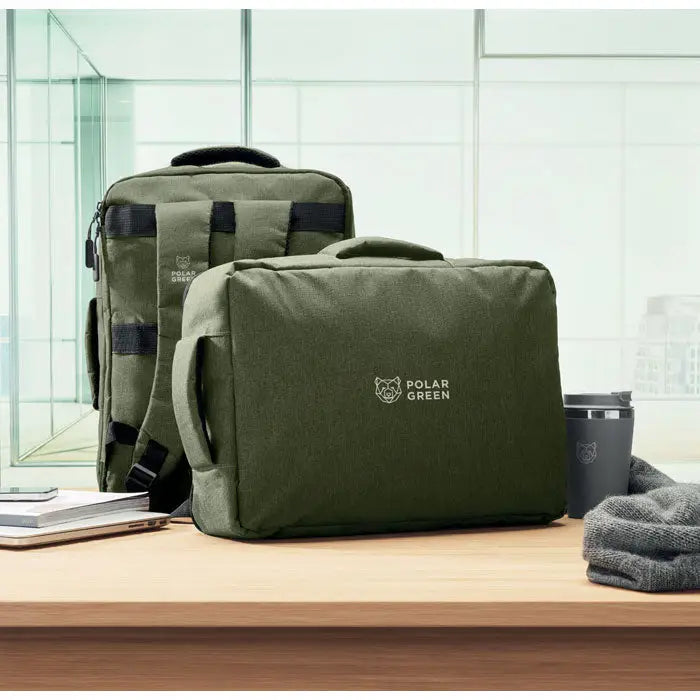 Rucsac subtire pentru laptop de 15 inchi olive green polar green cu bretele negre si design minimalist