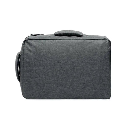Rucsac subtire pentru laptop de 15 inchi din material texturat gri inchis cu maner superior si prindere laterala