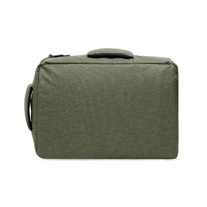 Rucsac subtire pentru laptop de 15 inchi din material texturat olive cu fermoar si manere negre