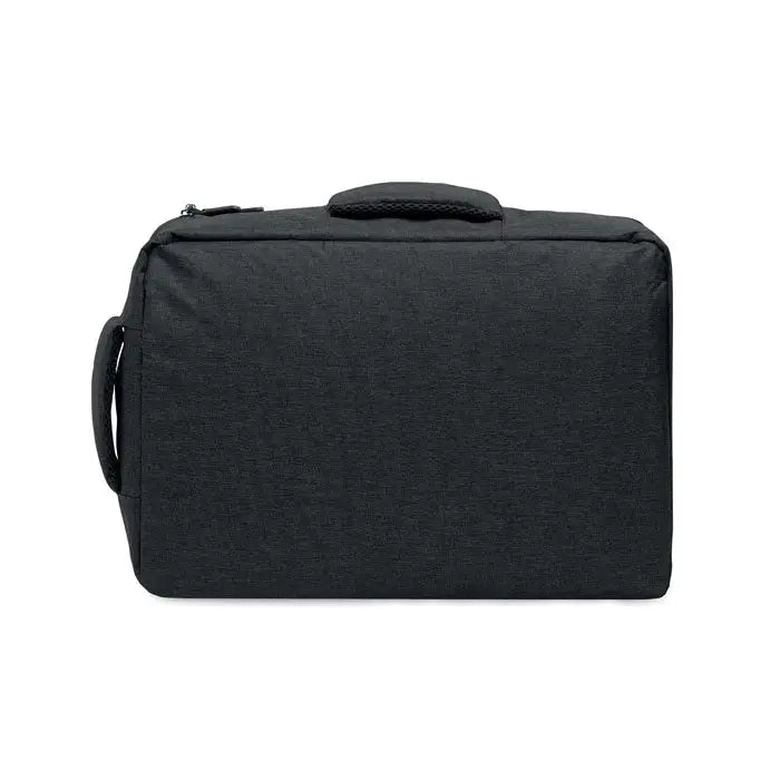 Rucsac subtire pentru laptop de 15 inchi din material texturat negru cu maner superior si prindere laterala