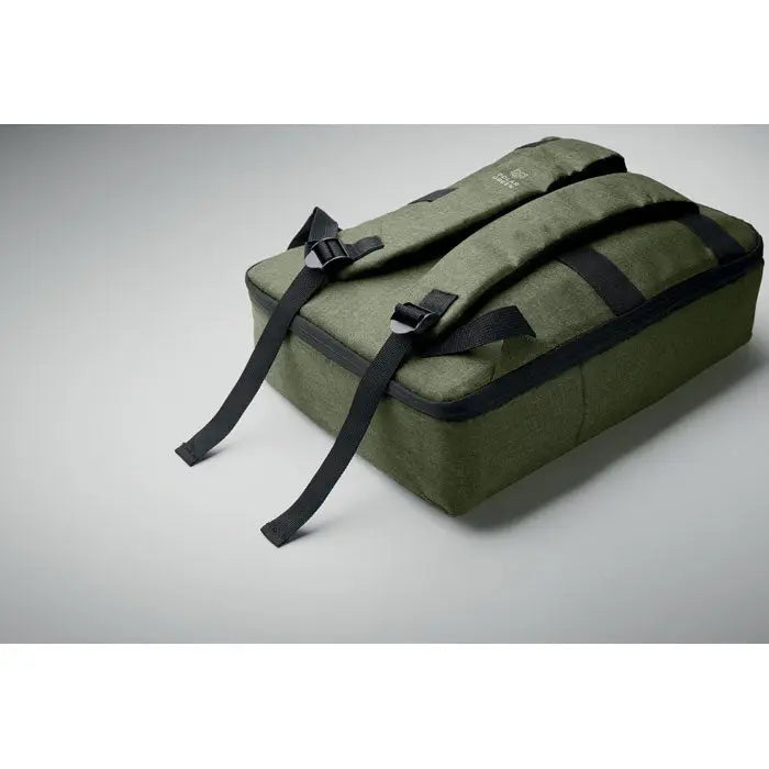 Rucsac subtire pentru laptop de 15 inchi din panza olive green cu barete si fermoare negre
