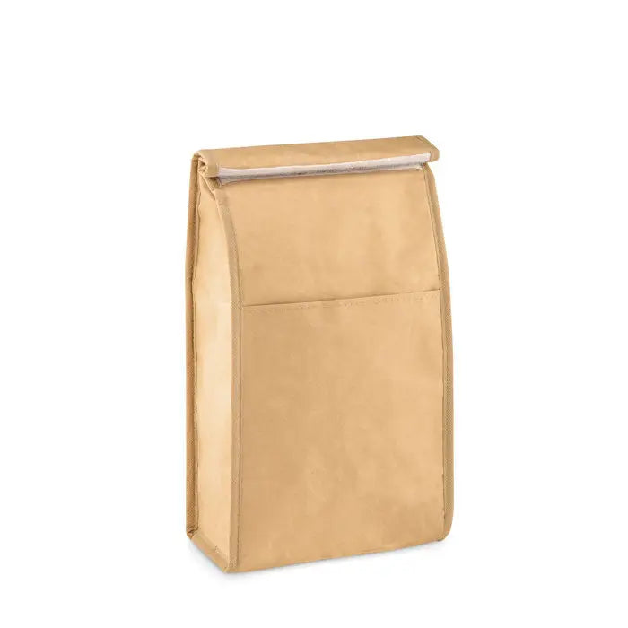 Sac de pranz din hartie tesata 3l tan izolat cu capac pliabil si cusaturi subtile pentru mentinerea temperaturii