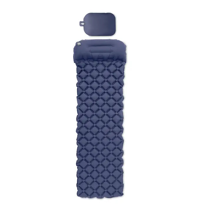 Saltea de dormit gonflabila navy blue cu perna asortata pentru camping si drumetii usoare