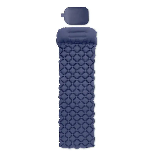 Saltea de dormit gonflabila navy albastru cu pompă atașată și material rezistent pentru camping și outdoor