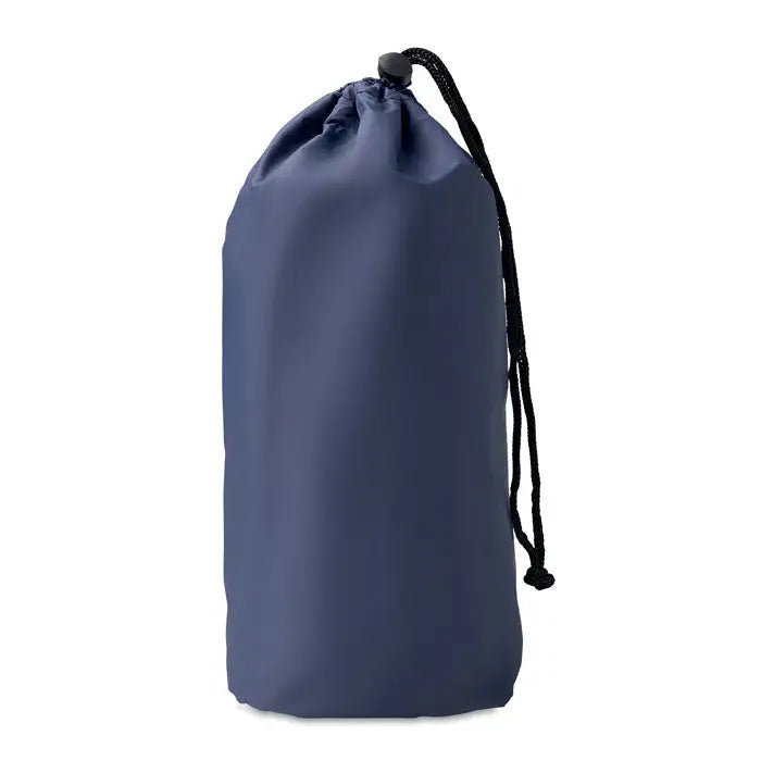Navy blue drawstring storage bag with black cord and toggle for saltea de dormit gonflabila