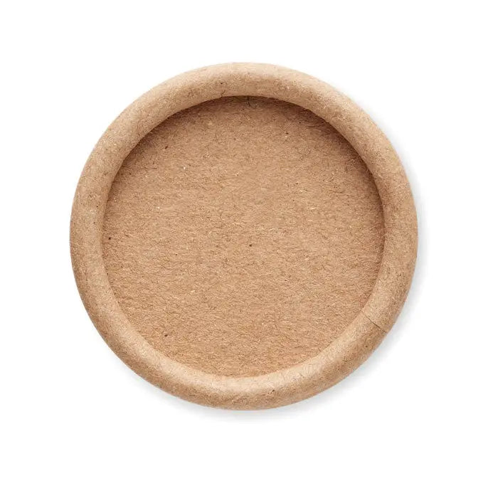 Coaster circular din carton maro deschis cu suprafata texturata si margine usor ridicata pentru sampon vegan unisex
