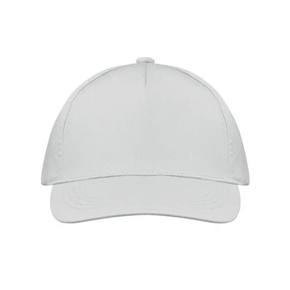 Sapca de baseball cu 5 panouri alba cu coroana structurata si cozoroc curbat din material neted