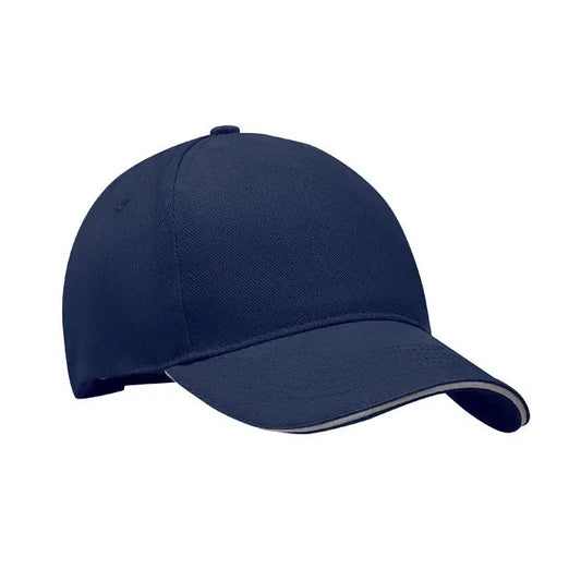 Sapca de baseball cu 5 panouri navy albastru cu detaliu gri discret pe marginea cozorocului