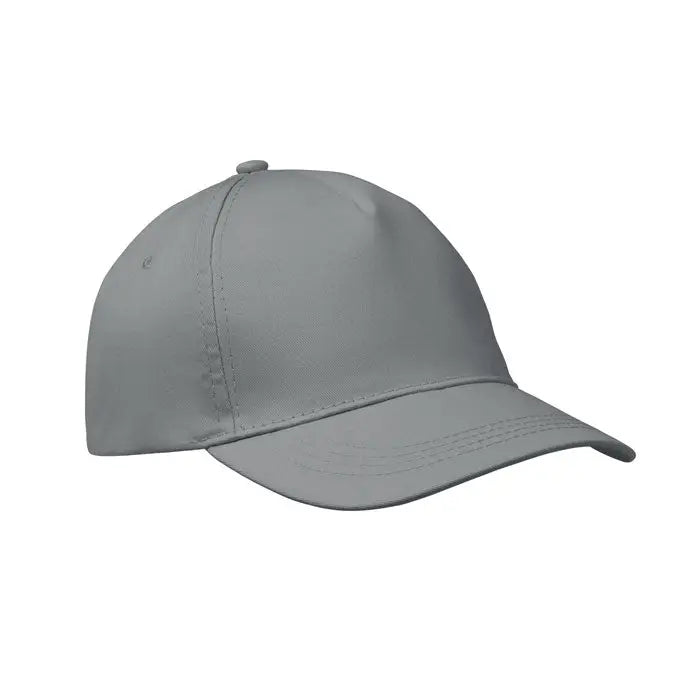 Sapca de baseball cu 5 panouri gri cu coroană structurată și cozoroc curbat din material neted