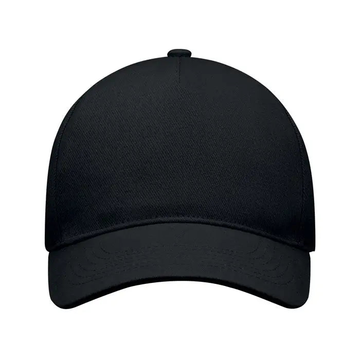 Sapca de baseball cu 5 panouri neagra cu coroana structurata si cozoroc curbat din material rezistent